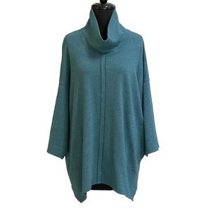 J. Jill Pure Jill Teal Blue Cowl Neck Sweater Sz M Petite Pockets 3/4 Sleeves